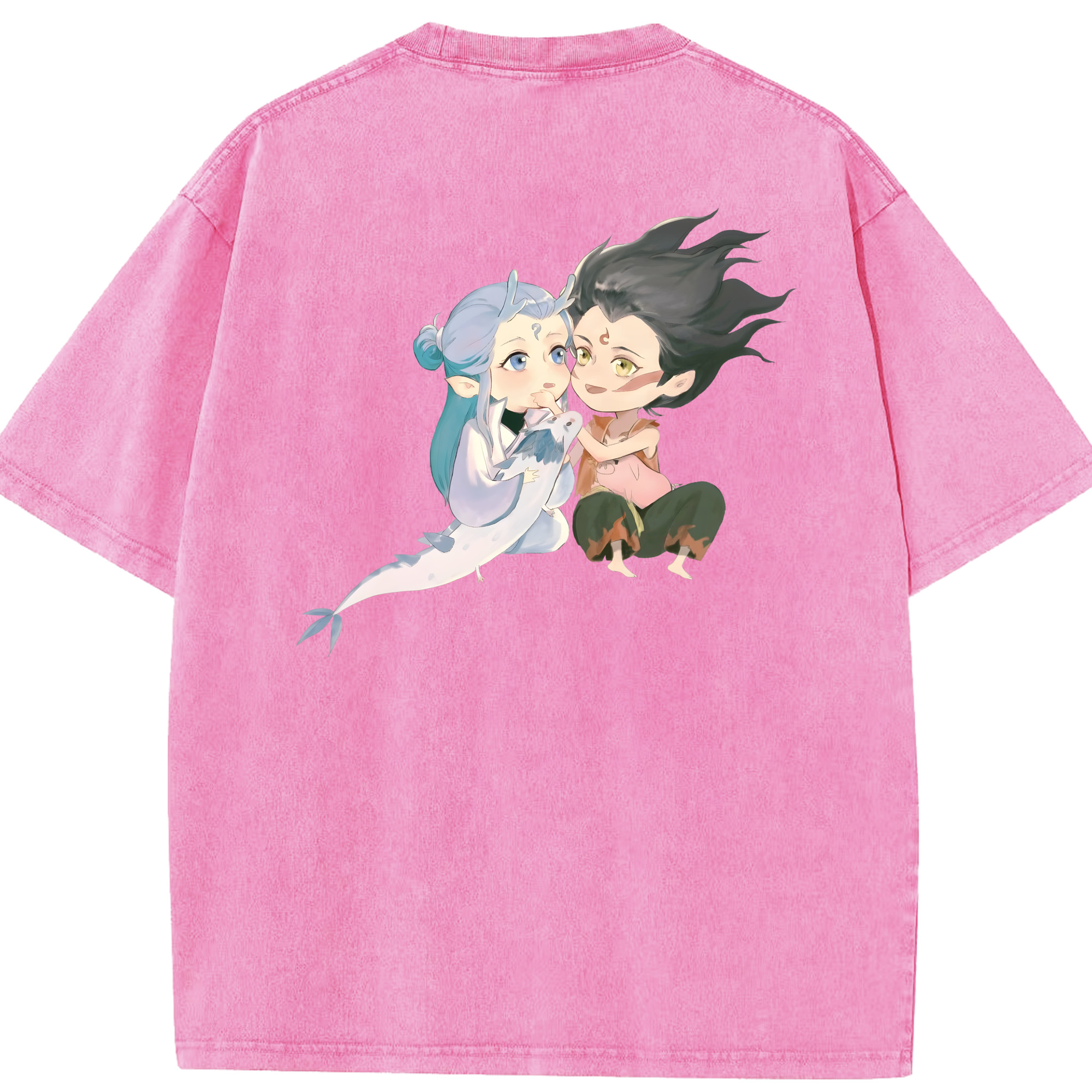 （画像用） Ne Zha 2 ナタ 魔童の大暴れ 綿100% ヴィンテージ風 半袖Tシャツ（背面プリント）